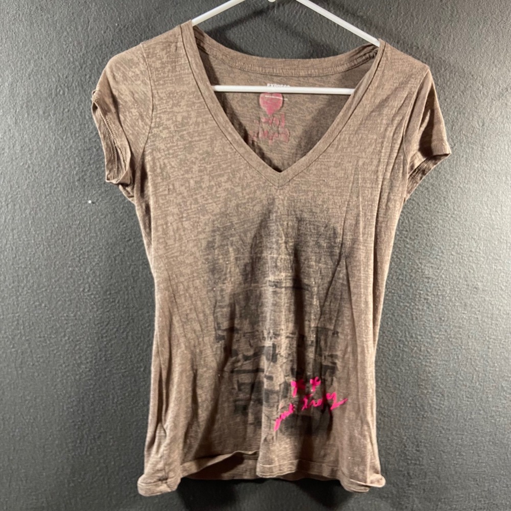 y2k Express Graphic shirt sheer Burnout Brown indie sleaze paper thin baby tee